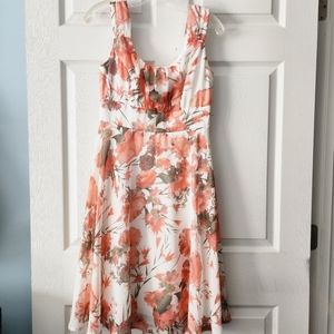 Floral Sleeveless Dress - White and Orange